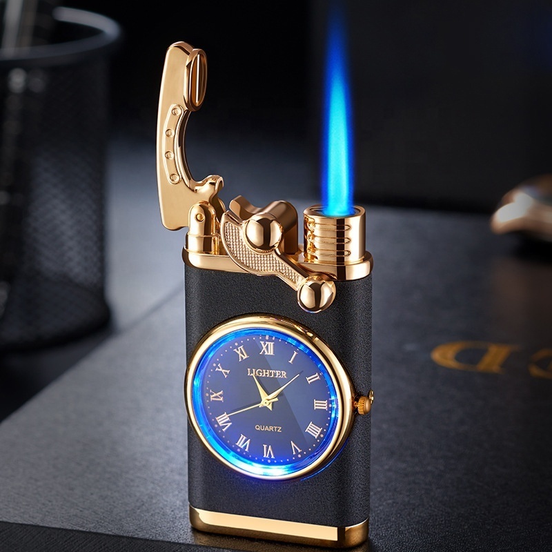 Custom Logo Blue flame  Windproof Gas Lighter Inflatable Adjustable Flame Torch Lighter For Cigarettes