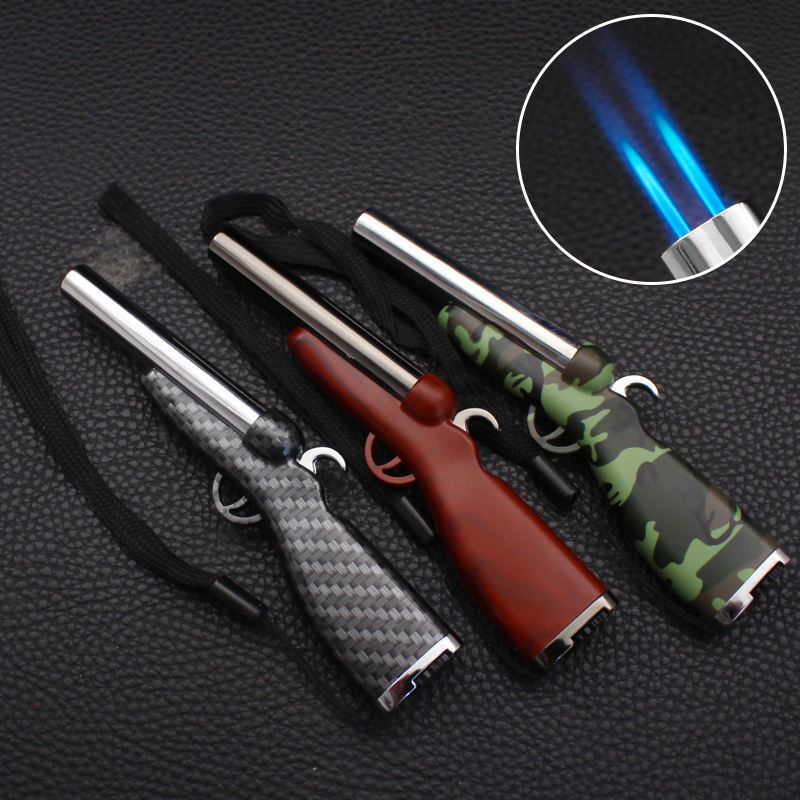 Mini Double Barreled Shotgun Lighter Refillable Butane Cigarette Lighter Smoking Accessories Jet Flame Torch Lighter