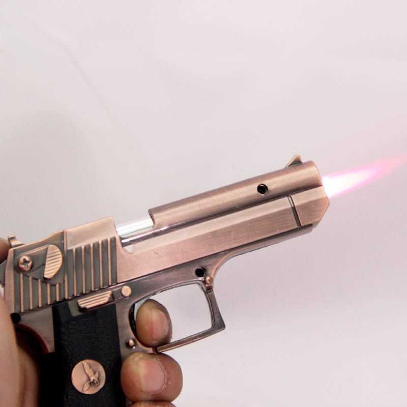 Modern Style Zinc Alloy Pistol Lighter Gun Shaped Butane Torch Toy Model for Cigarette Usage