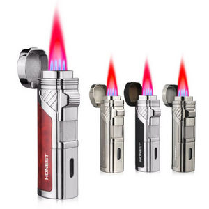 Hot sale Torch Lighter Quad 4 Jet Red Flame Refillable Butane Cigar Lighter with Punch