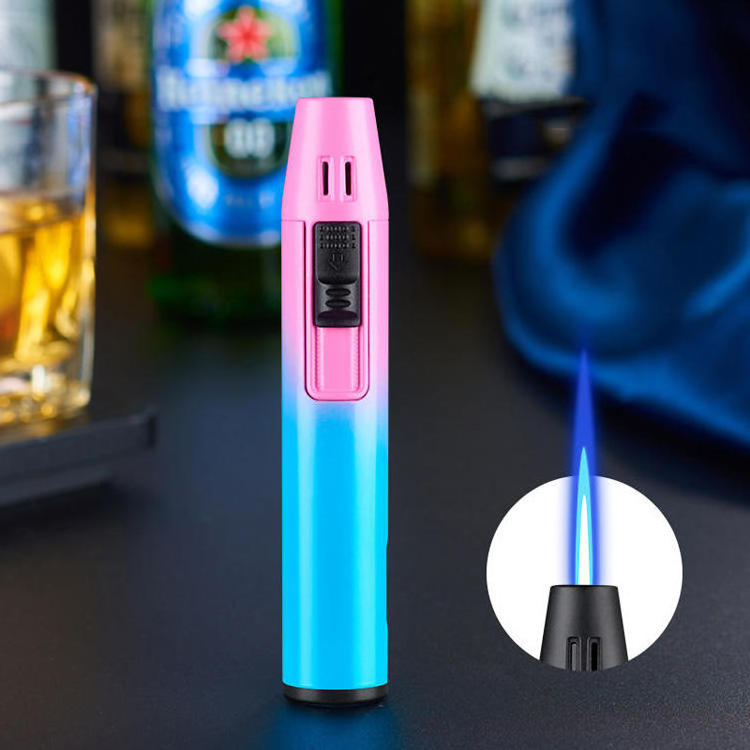 Torch Pen Stick Refillable gas Lighter wholesale windproof blue jet flame torch lighters Custom logo