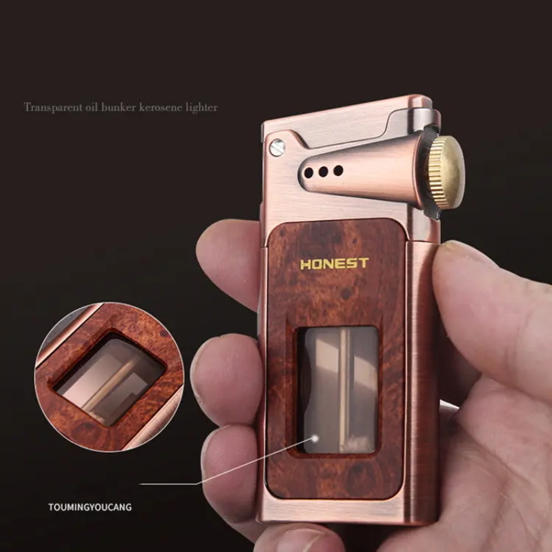 Wholesale High Quality Retro Vintage Kerosene Lighter Transparent Wood Grain Design Oil Gas Flame Refillable Cigarette Jet