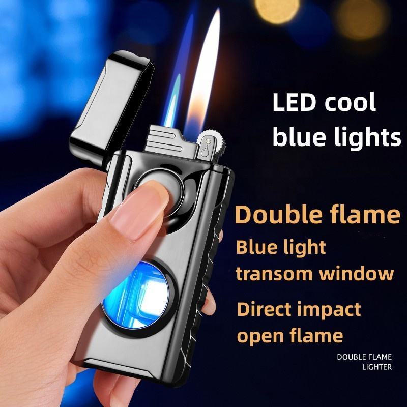 New Transparent Gas Window Butane Lighter with Blue Light Soft and Torch Features for Cigarettes and Gifts Safety Flame Type