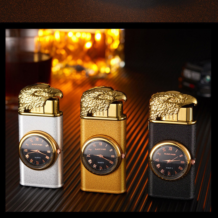 Factory newest eagle clock lighter with light watch lighter inflatable double fire torch lighter laser custom logo