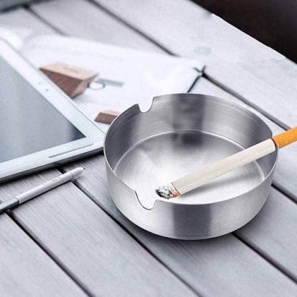 Cigar Ashtray Tabletop Round Stainless Steel Ash Tray Round Stainless Steel Cigarette Ashtray Set for Outdoor and Home