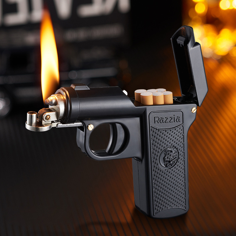 Creative funny outdoor windproof lighter metal gun shaped old style oil cigarette lighter