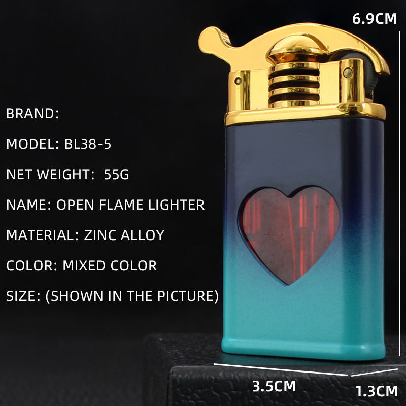 Heart shaped Transparent Visible Gas Lighter Metal Grinding Wheel Open Fire Inflatable Cigarette Lighter