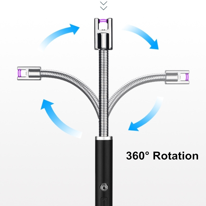 OEM 360 Rotation USB rechargeable cigarette Lighters Long Kitchen Electronic Lighters Windproof Plasma Electric  Lighter