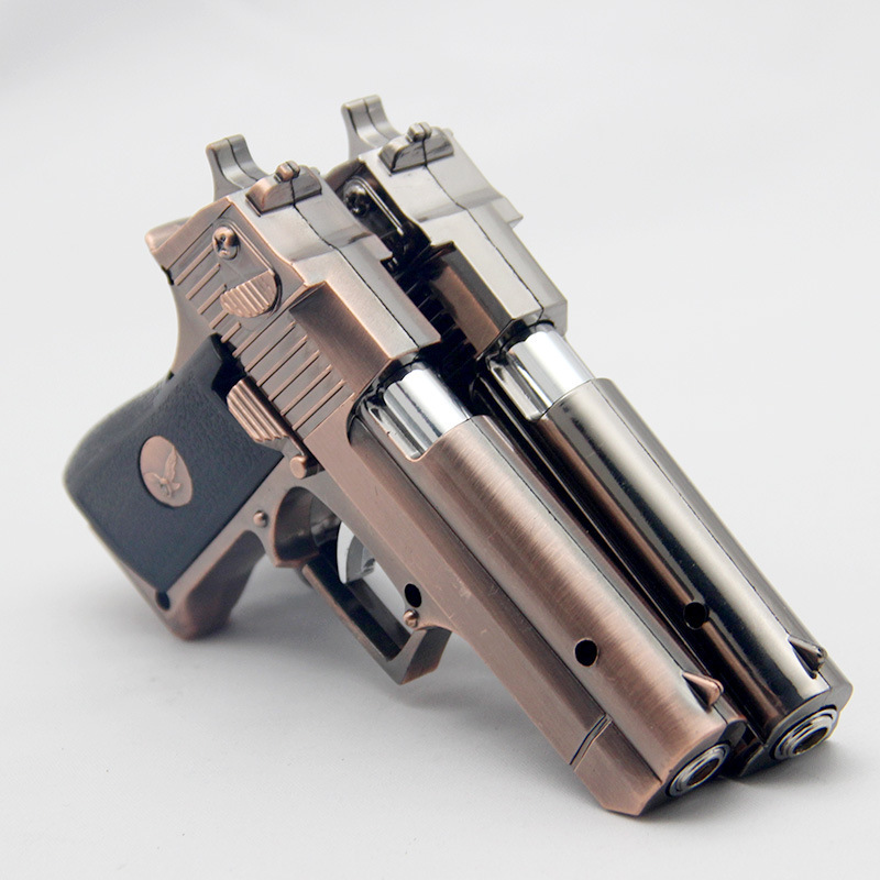 Modern Style Zinc Alloy Pistol Lighter Gun Shaped Butane Torch Toy Model for Cigarette Usage