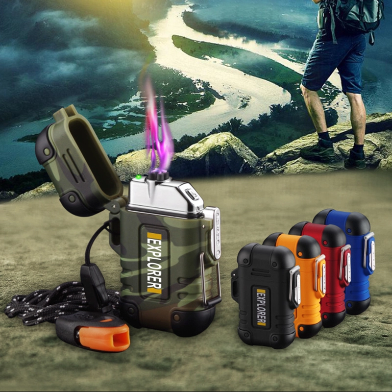 New Outdoor Survival Product Waterproof Double Arc Lighter Usb Rechargeable Cigarette Electric Plasma Lighter