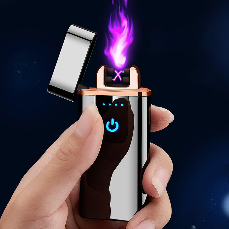 Double Arc USB Metal Rechargeable Lighter Flameless Electric Smoking Lighters with Fingerprint Sensor