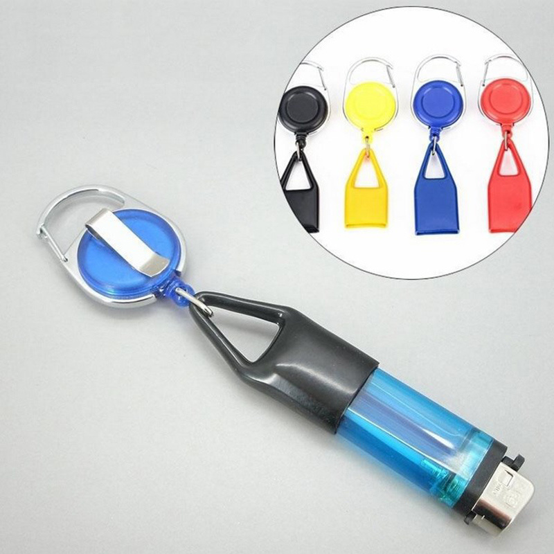 wholesale Smoke Shop lighter  Custom Logo Pull Black Leash Carabiner Retractable Badge Reel With Rubber Lighter Holder