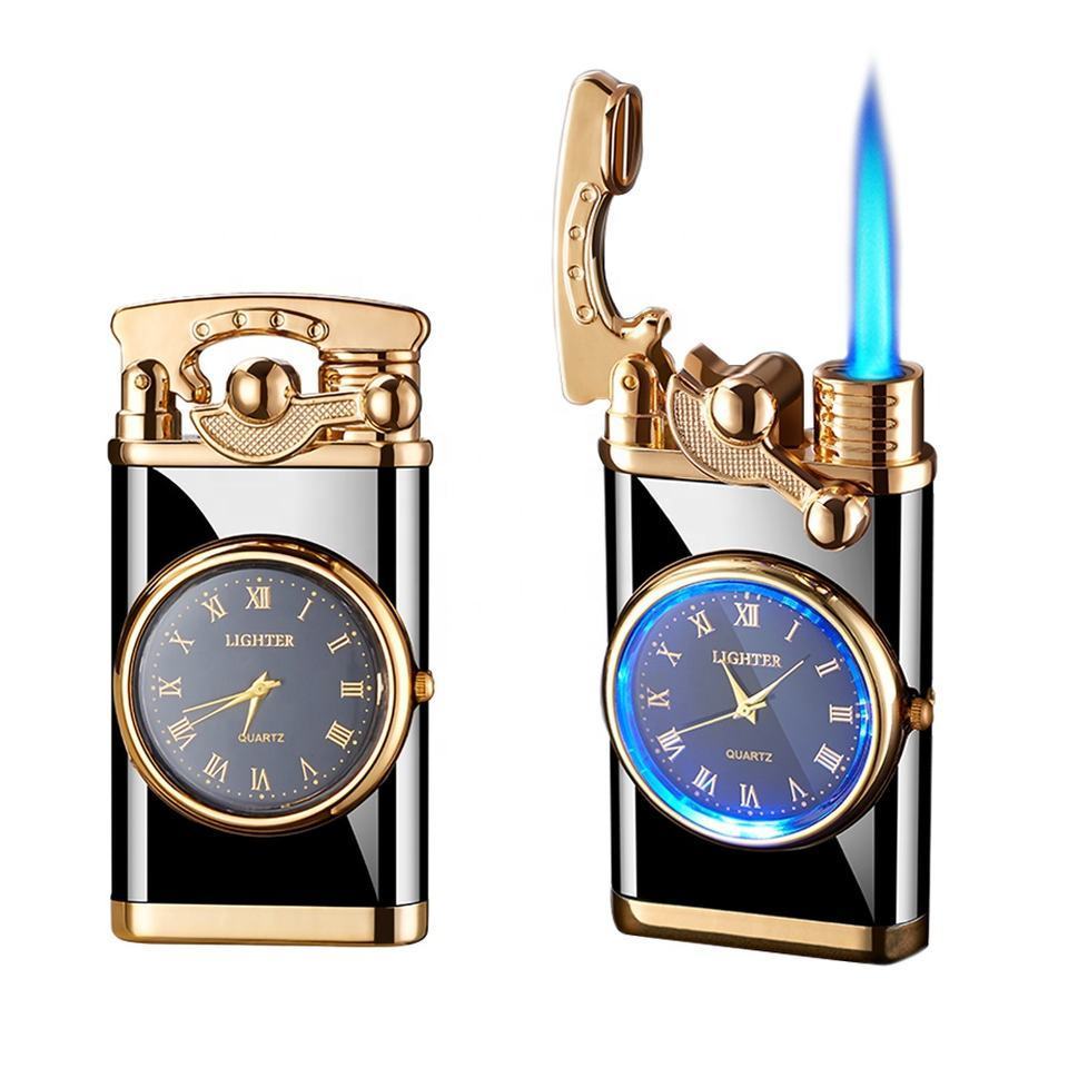 Custom Logo Blue flame  Windproof Gas Lighter Inflatable Adjustable Flame Torch Lighter For Cigarettes