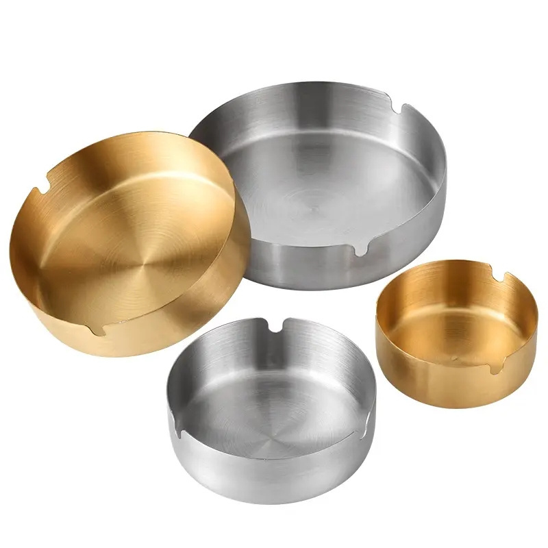 Cigar Ashtray Tabletop Round Stainless Steel Ash Tray Round Stainless Steel Cigarette Ashtray Set for Outdoor and Home