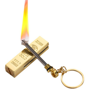 Creative gold bar shaped  Gas matches with keychain metal shell waterproof Cigar match lighter