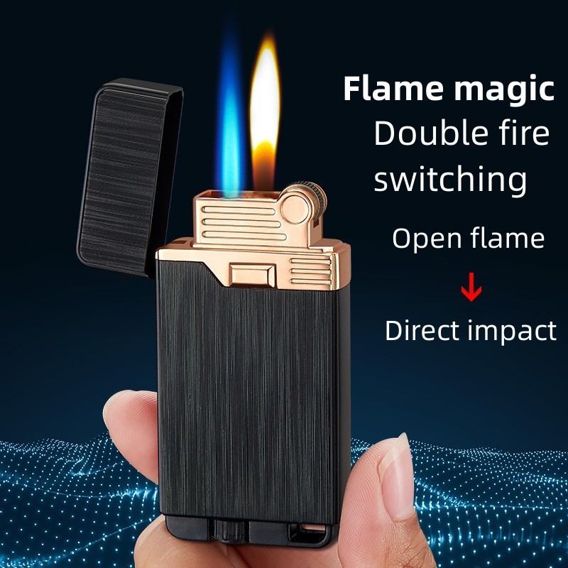 Double fire mini gas lighter portable business grinding wheel lighter torch lighter for cigarette