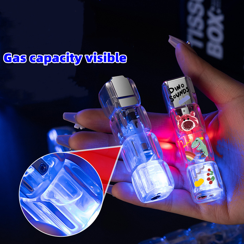 Portable  Transparent Refillable Flashing Dice Lighter Windproof Red Flame Cartoon Lighter