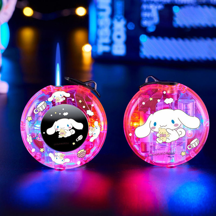 2023 flying saucer transparent inflatable windproof lighter Strawberry bear creative decompression turntable lighter