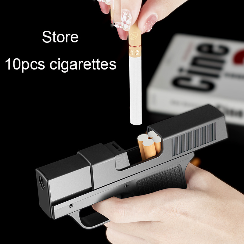 Modern 2-in-1 Blue Flame Torch Gun Lighter and Cigarette Case New Electronic Butane Jet Lighter for Cigarettes