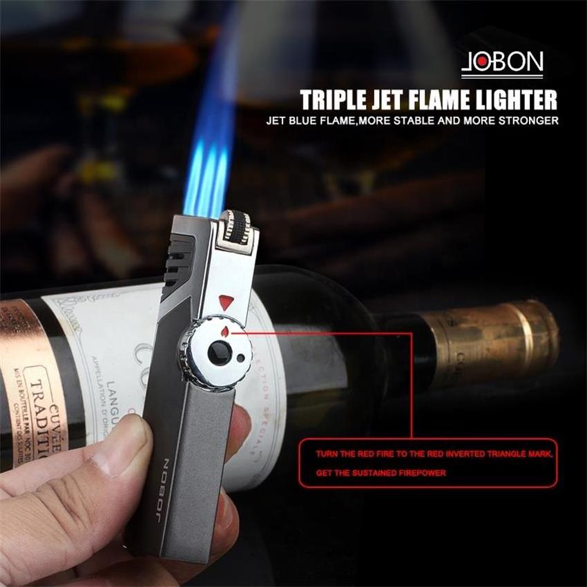 Wholesale Triple Jet Flame Cigar Torch Lighter With Cigar Punch Refillable Butane Gas Flint Lighter For Cigarette