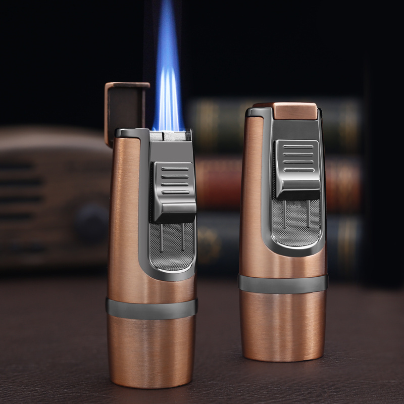 Smoking Accessory Triple Jet Flame  Refillable Butane Cigar Lighter with Cigar Punch and Holder