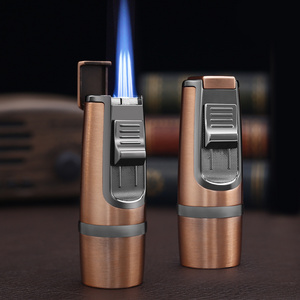 Smoking Accessory Triple Jet Flame  Refillable Butane Cigar Lighter with Cigar Punch and Holder