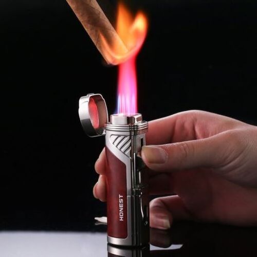 Hot sale Torch Lighter Quad 4 Jet Red Flame Refillable Butane Cigar Lighter with Punch