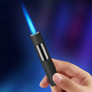 Mini Round Two Finger Press  Jet  Flame Lighter Metal Simple Creative Windproof Pen Torch Lighter for Cigarettes