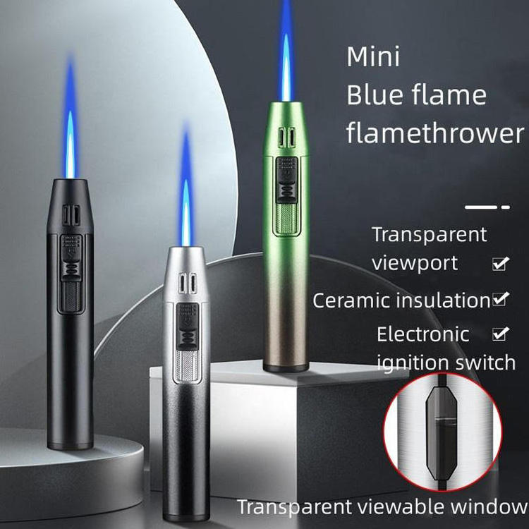 Torch Pen Stick Refillable gas Lighter wholesale windproof blue jet flame torch lighters Custom logo