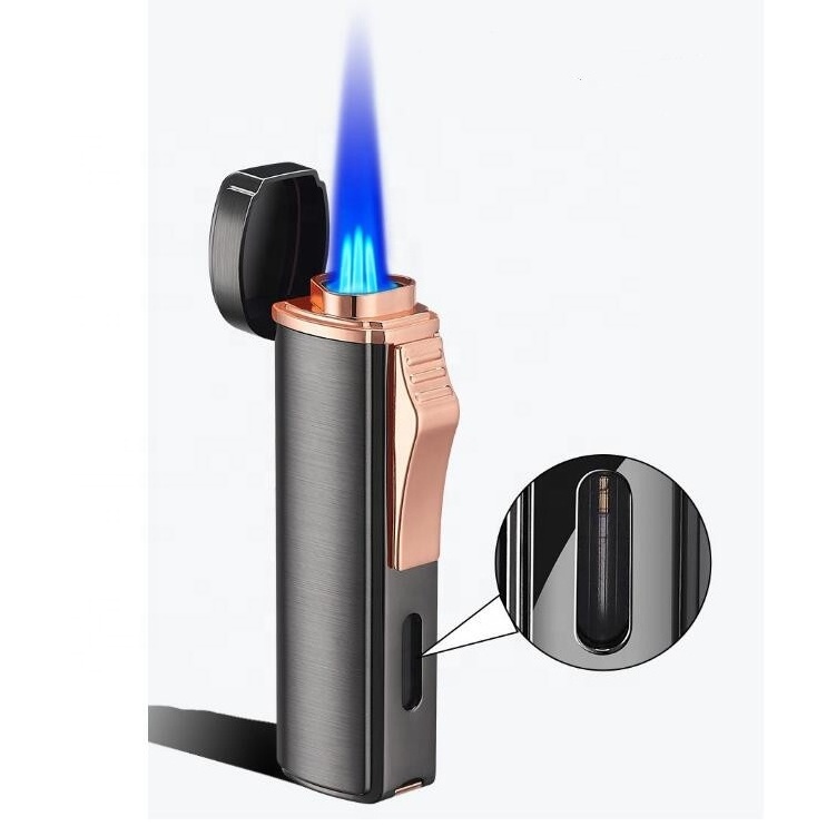 Triple Jet Flame Butane Lighter  Cigarette Torch Lighter with Tobacco Cigar Punch Cutter Premium Smoking Accessories