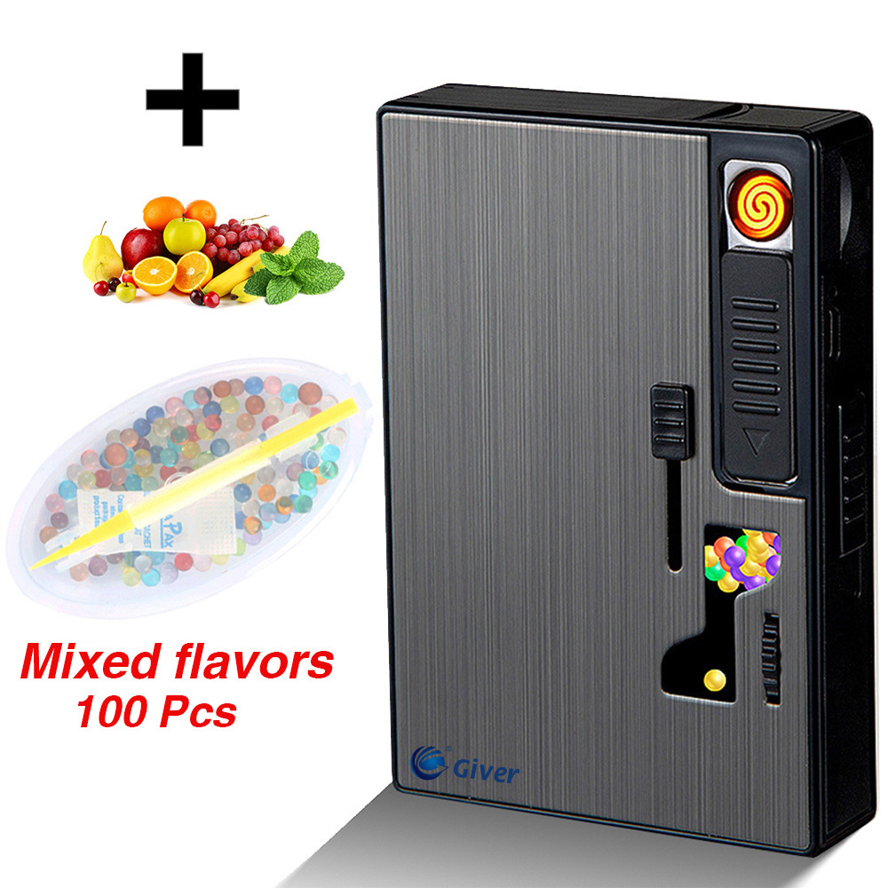 Fruit Flavor Tobacco Pops Beads Cigarette Filter Capsule Box Cigarette Case Burst Beads Holder With Lighter Mixed Bursting Beads