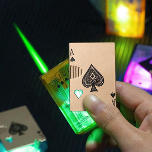 Metal Luminous Visible Gas spade Windproof Green Flame Lighter,Poker Playing Card Green Fire Visible Gas Tank With Light Cigar