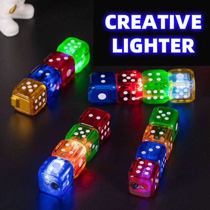 Creative Mini Dice Lighters Funny Personality Butane Gas Flame LED Made of Metal and Alloy Promotional Tiny Cigarette Lighter