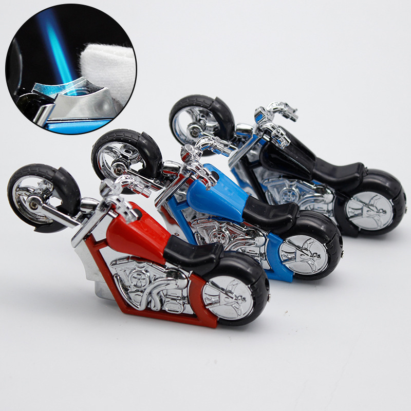 Wholesale Custom Logo Motorcycle Shape Blue Flame Lighter Refillable Butane Gas Lighter