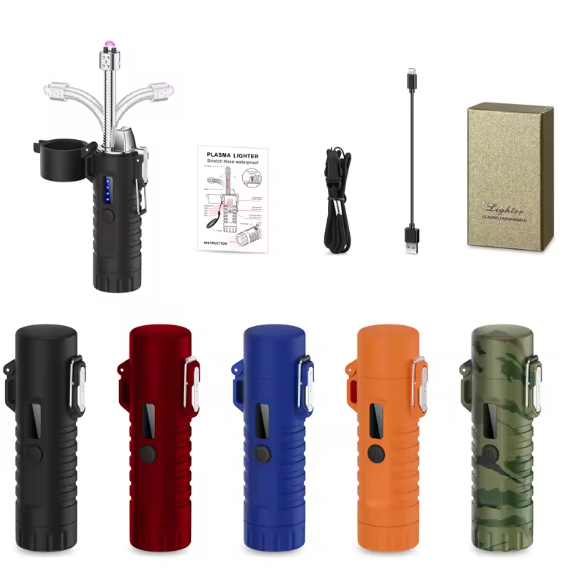 Outdoor Lighter Survival Candle Camping Adventure Lighter 360 Flexible Neck Flameless Plasma Electric Arc Lighter