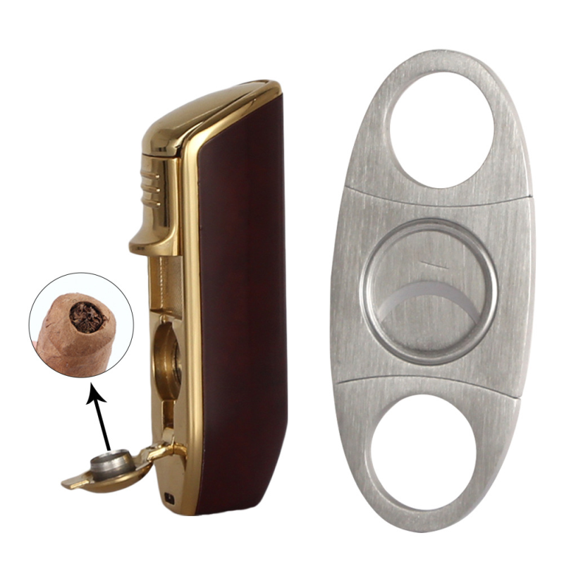 manufacturer cigar accessory set classical  metal cigar lighter with a punch and cutter