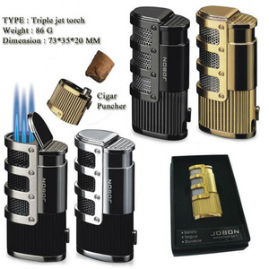 Cigar Accessories Triple Jet Torch Butane Refillable Cigar  Lighters with Punch Cigar Cutter