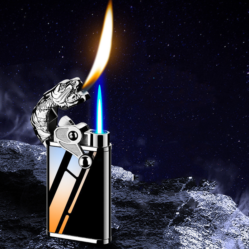 Fashion Luxury Smoking Accessories Stainless Dragon Design Butane Gas Lighter Jet Flame Double Fire Lighter