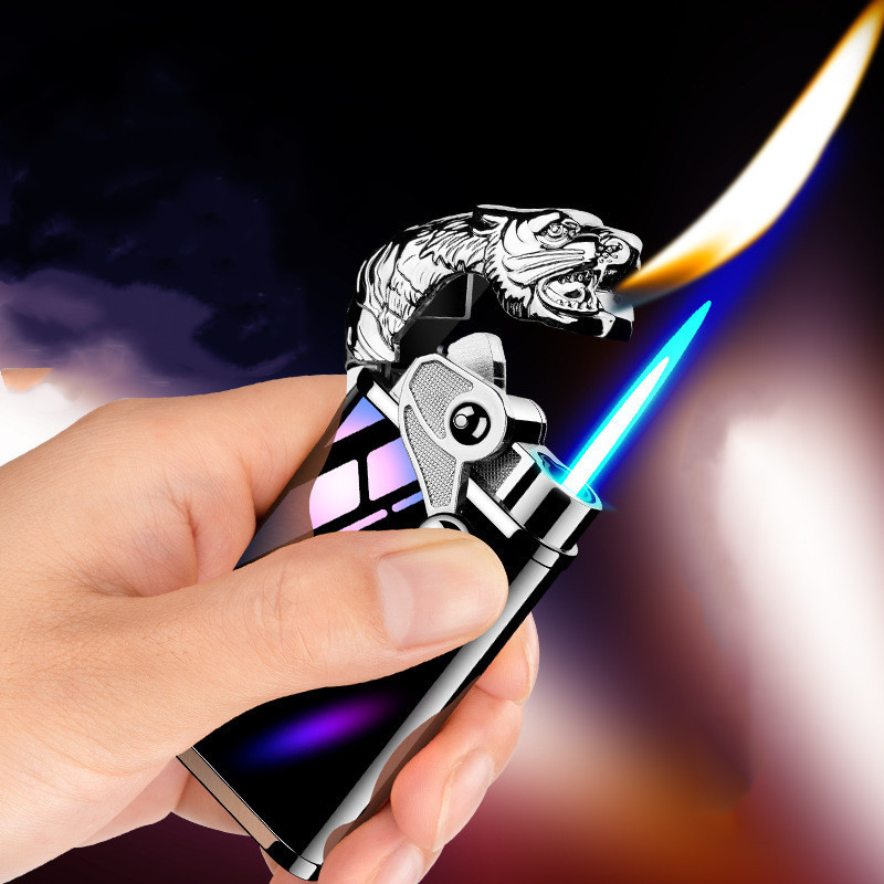 Fashion Luxury Smoking Accessories Stainless Dragon Design Butane Gas Lighter Jet Flame Double Fire Lighter