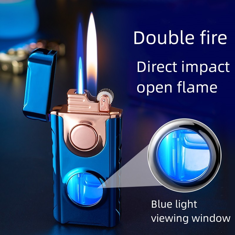 New Transparent Gas Window Butane Lighter with Blue Light Soft and Torch Features for Cigarettes and Gifts Safety Flame Type