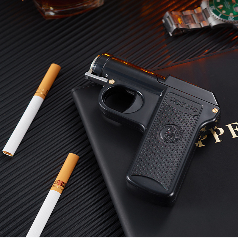 Creative funny outdoor windproof lighter metal gun shaped old style oil cigarette lighter