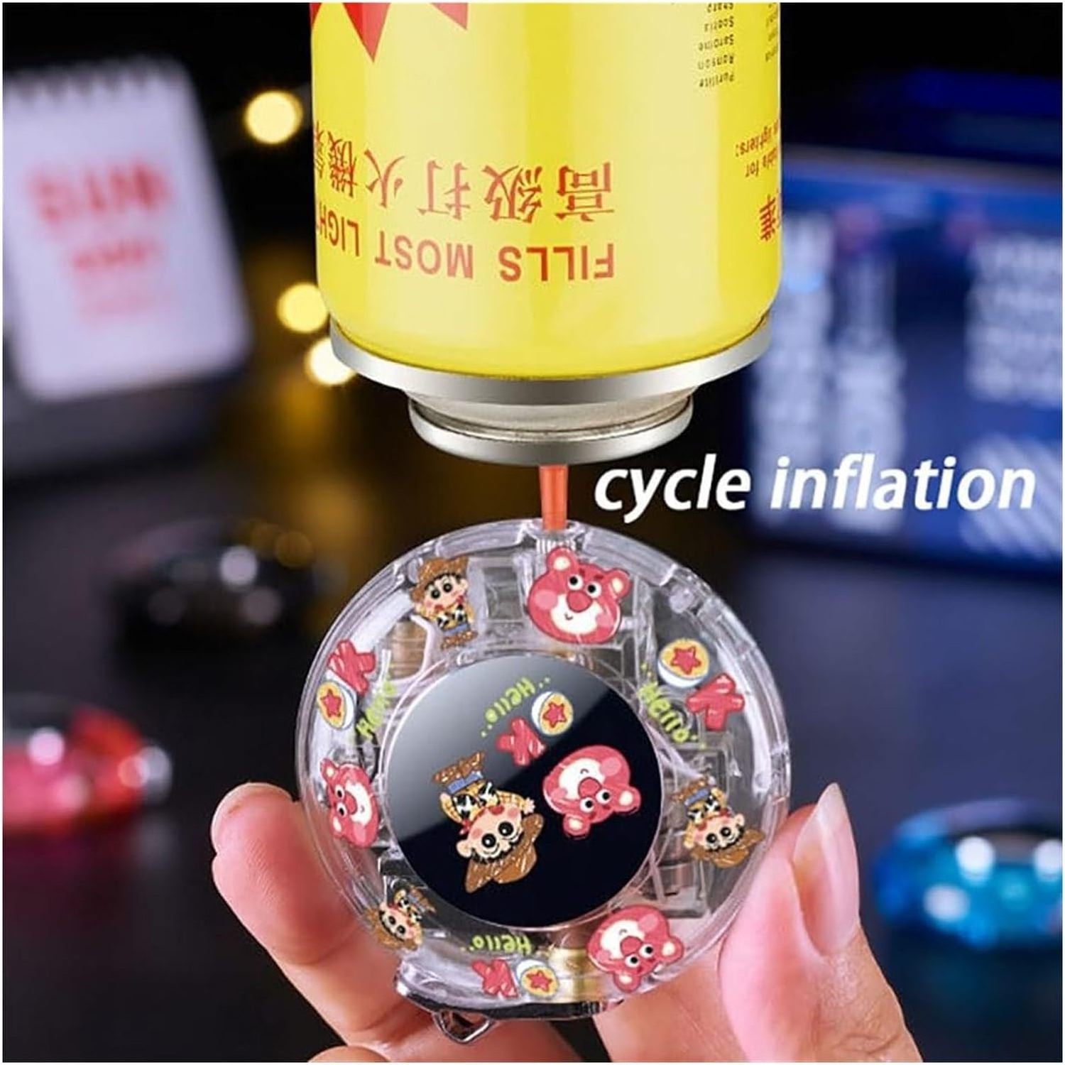 2023 flying saucer transparent inflatable windproof lighter Strawberry bear creative decompression turntable lighter