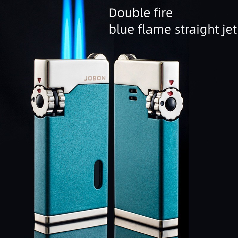 Wholesale Customized Metal Smoke Cigar Cigarette Lighters Double Jet Blue Flame Butane Gas Refillable Torch Lighter