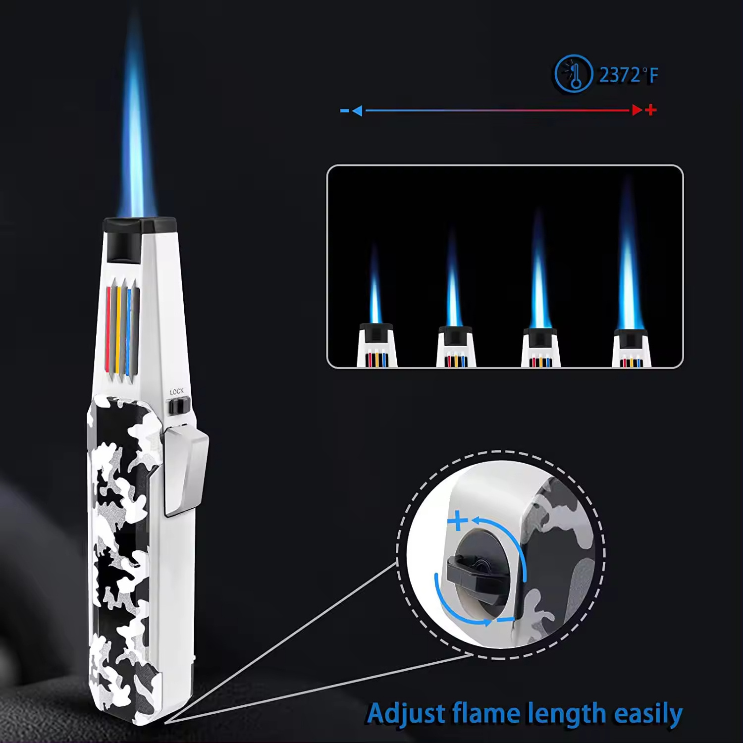 Customized logo Adjustable Powerful Flame Gas Butane Refillable Kitchen Chef Blow Long Pen Torch Lighter For Cigar BBQ Camping