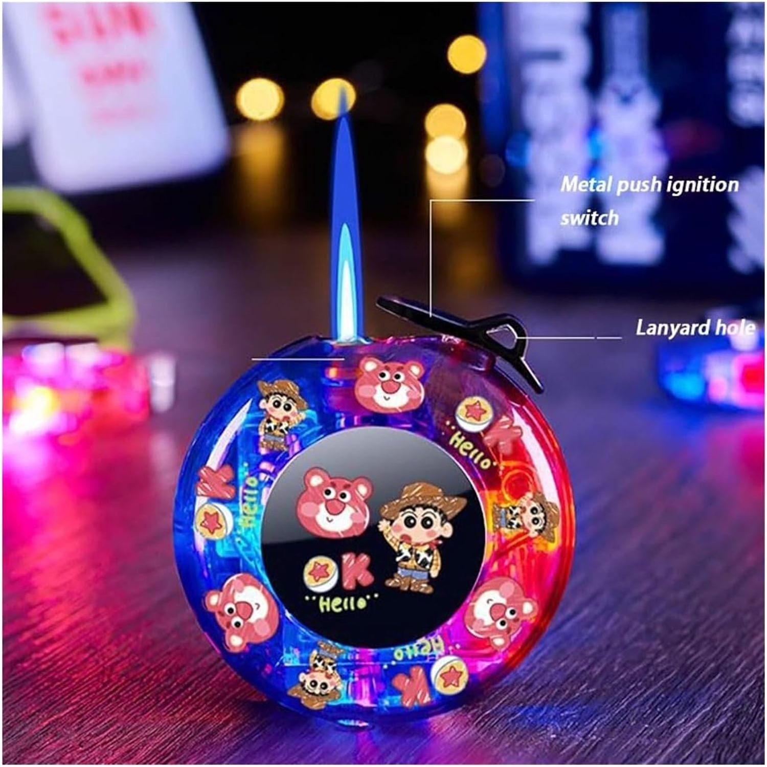 2023 flying saucer transparent inflatable windproof lighter Strawberry bear creative decompression turntable lighter