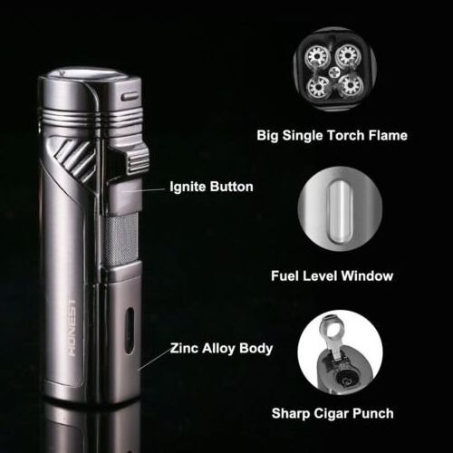 Hot sale Torch Lighter Quad 4 Jet Red Flame Refillable Butane Cigar Lighter with Punch