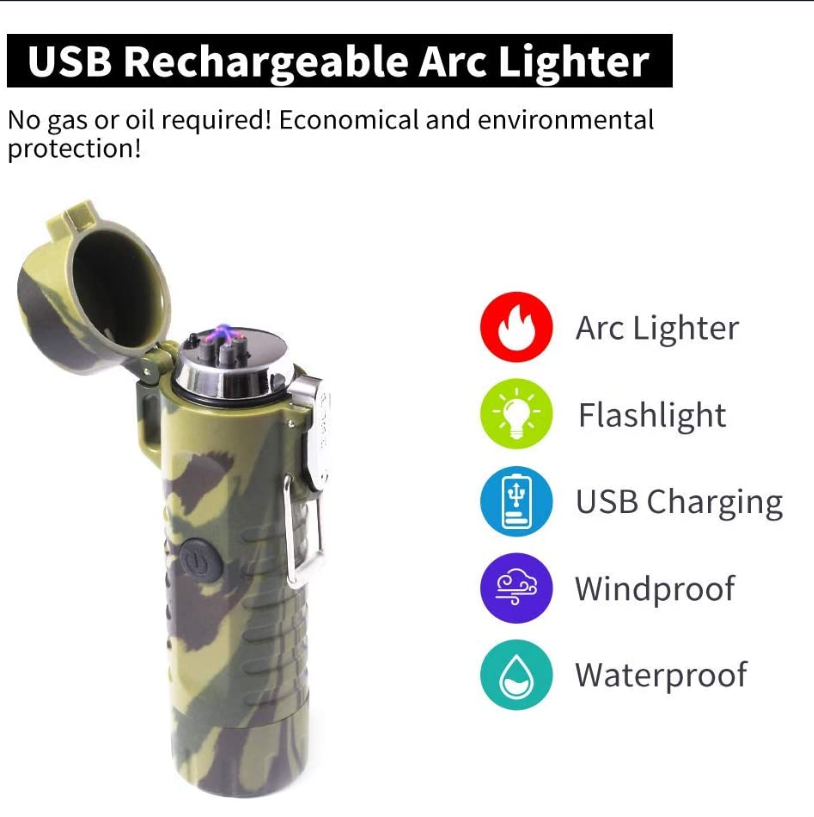 New arrival waterproof dual arc USB Lighters rechargeable X Plasma lighter with flashlight