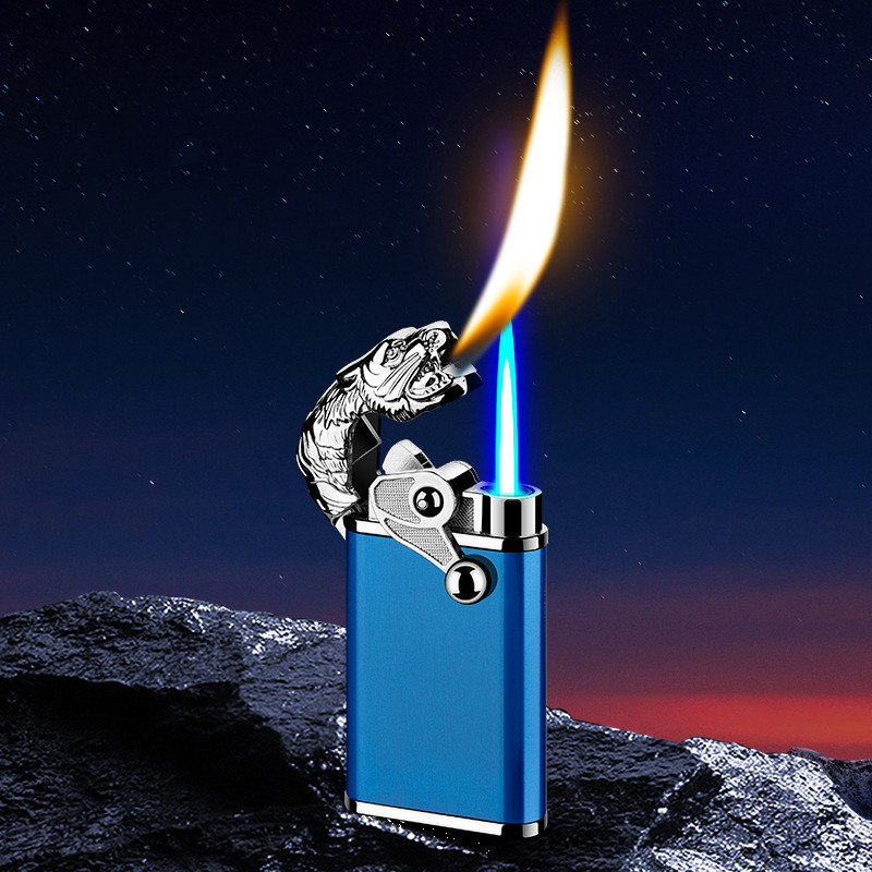 Fashion Luxury Smoking Accessories Stainless Dragon Design Butane Gas Lighter Jet Flame Double Fire Lighter