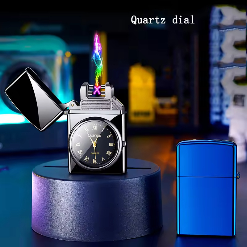 Hot Selling  Classic Design USB Rechargeable Plasma Lighters Unique Smoking Flameless Arc Pulse Custom Torch Lighter With Watch