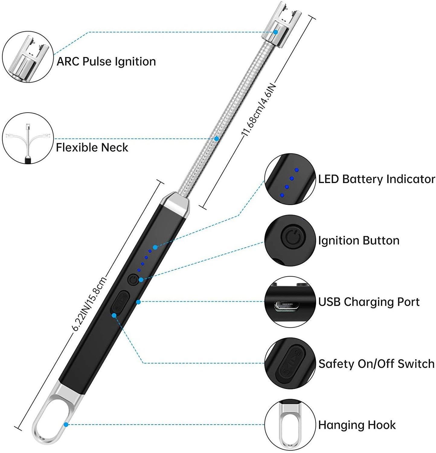 Long Stick Plasma Candle Lighter,Electric BBQ Lighter,Custom USB Arc Kitchen Lighter For Outdoor Camping